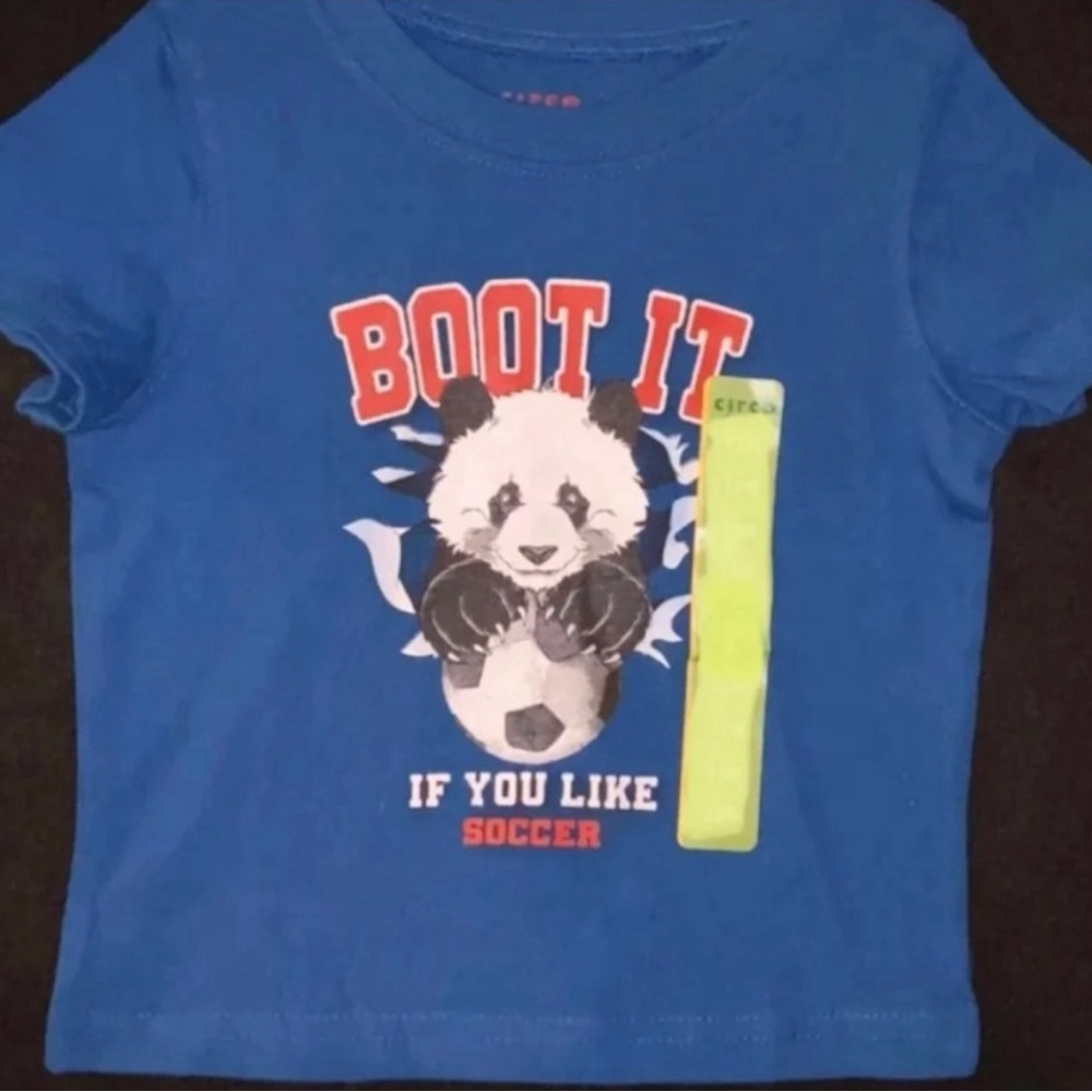 💞 New Baby Boy Size 24 Months Blue “Boot It If You Like Soccer” Panda Tee